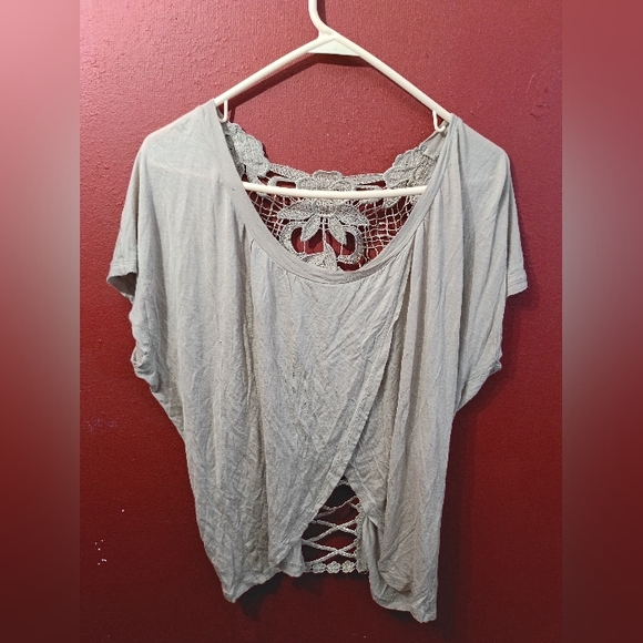 Miss Chievous Tops - Miss Chievous Gray Crochet Back Blouse